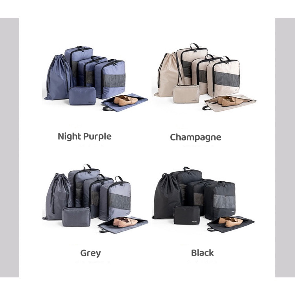 【Local Ready Stock】6 Pcs Set Travel Luggage Organizer | Compression design | Space Saving | Travel Essential Bag