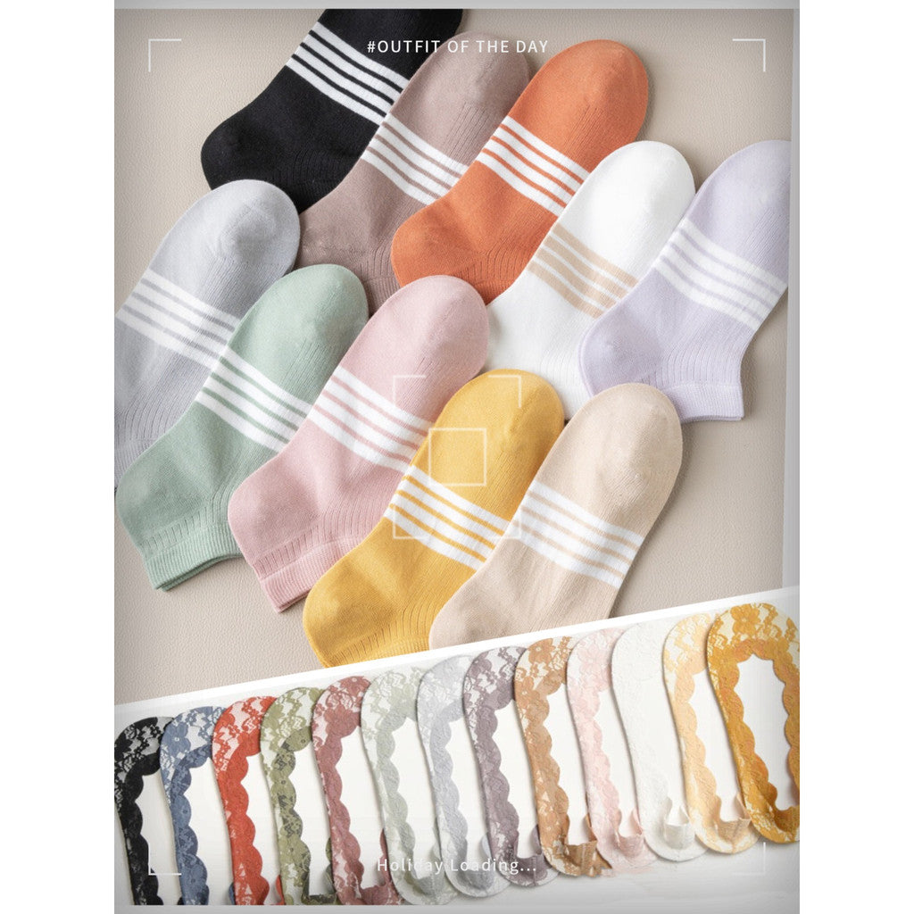 [Local Ready Stock] Women's seamless cotton socks Invisible Low cut Ice Silk Non-slip | Cotton boat | Ankle socks