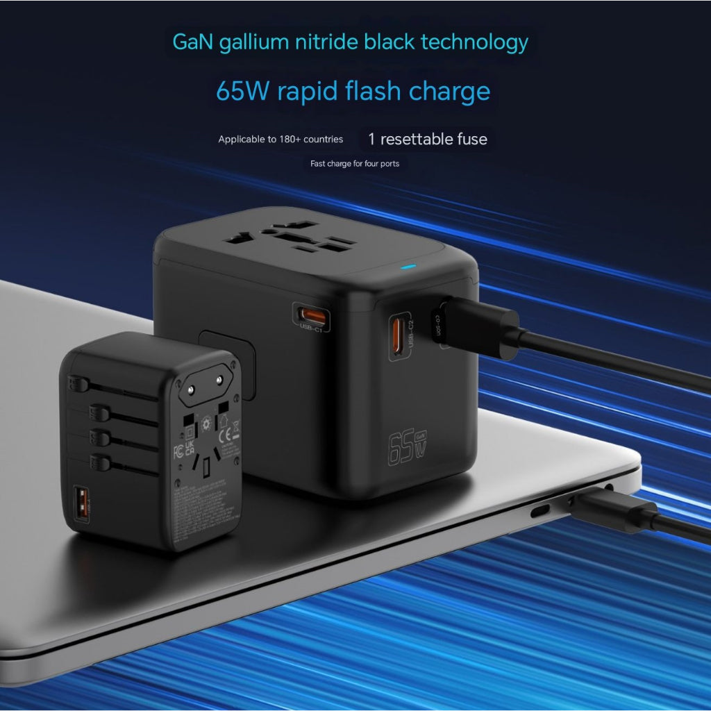 【Local Ready Stock】65W GaN Universal Travel Charger | Fast Charging | High Quality | Type C + USB | 180 Countries