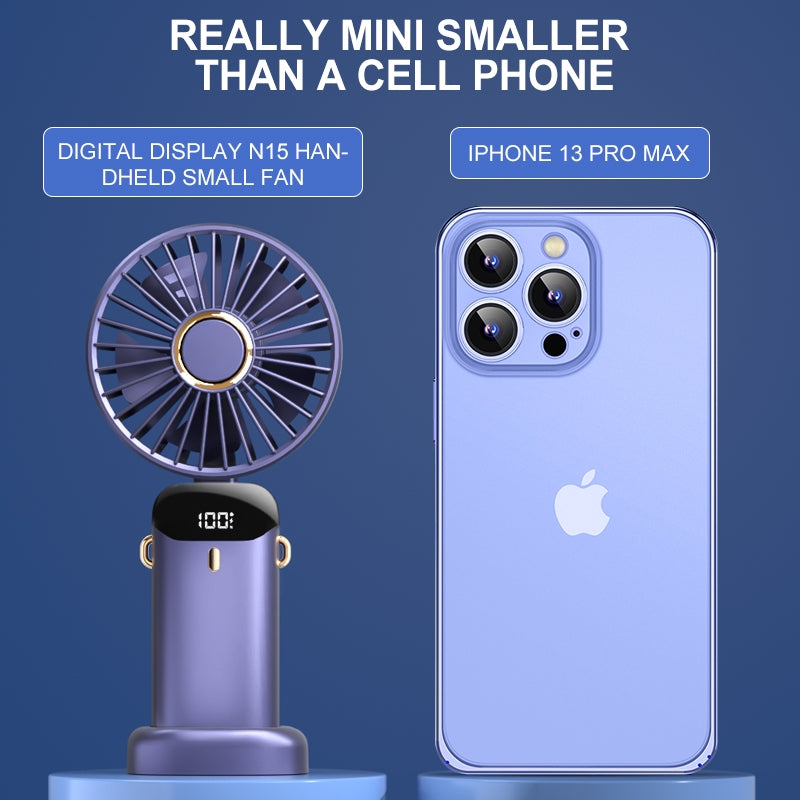 【Local Ready Stock】Mini Hand Held Fan 4000 mAh 5 Speeds Strong Wind | Type C fast charging | Digital Display |