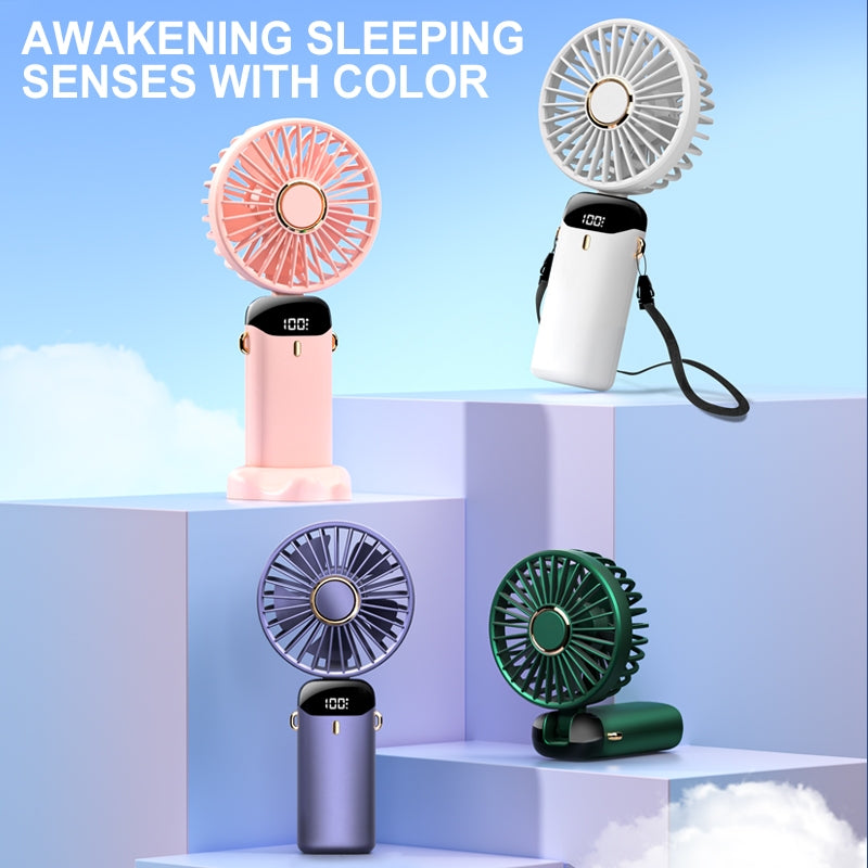 【Local Ready Stock】Mini Hand Held Fan 4000 mAh 5 Speeds Strong Wind | Type C fast charging | Digital Display |